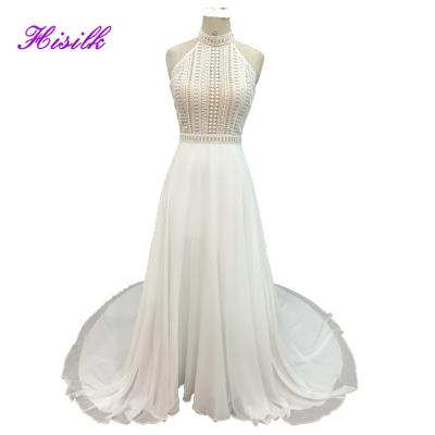 China 2023 viable latest low back lace halter neck beach wedding dress vintage lace wedding dress can be customized for sale