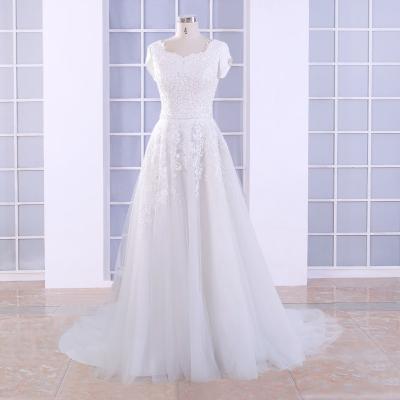 China Wholesale Viable Short Sleeves Bridal Wear Heavy Beaded Ball Gown Wedding Dress With Sweetheart Neckline for sale