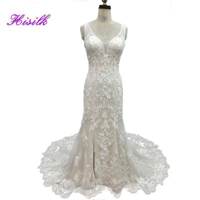 China Hisilk China V Neckline Sleeveless Low Back Mermaid Plunge Bridal Gowns for sale