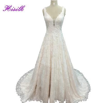 China Viable Factory High Quality Sexy Deep Plunge Tulle V Modified A Line Lace Wedding Dress Vestido De Novia for sale