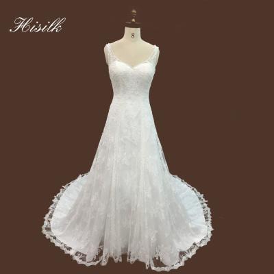 China Viable Pure Destination Hisilk Lace French Wedding Dress Low Back Shoulder Straps From OEM Dress Factory for sale