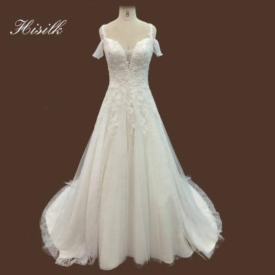 China Sweetheart Hisilk Custom Made Heavy Beaded Lace Appliqué Elegant Sweetheart A-Line Deep Line Bridal Dress for sale