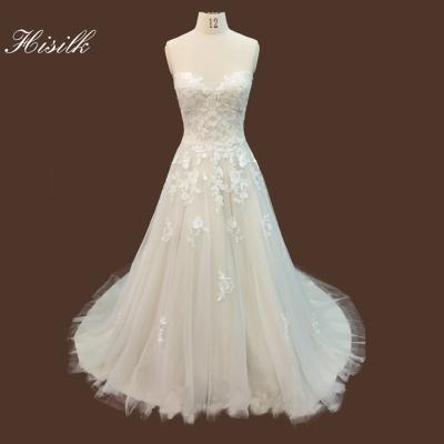 China Factory Sustainable Strapless Sweetheart Flora Lace A Line Country Lace Wedding Dress Directly for sale