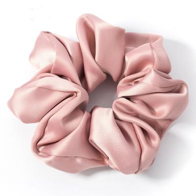 China Customizable 100% pure mulbery silk mulbery silk satin fabric hair scrunchies satin scrunchies pink volume with logo print for sale