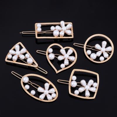 China Korean Fashion Hair Pin Metal Barrettes Beads Hair Clips For Women Hair Accessories for sale