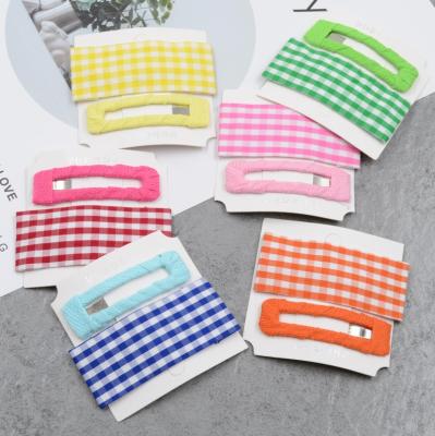 China 2020 Korea Metal Cloth Plaid Barrette Headwear Ins Hair Pins Accessories Kids Snap Hair Clips For Women Girl Hair Decoration for sale