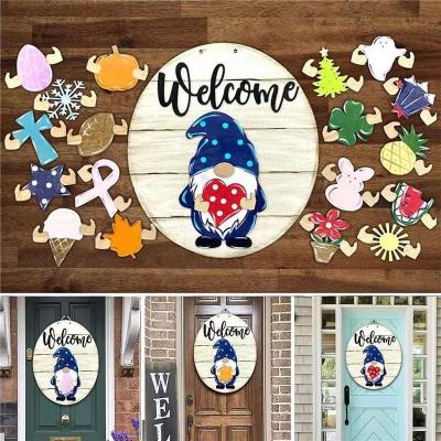 China Europe Wooden Welcome Home Door Signs Round Decor For Christmas Decoration for sale