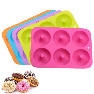 China Six Viable Lattice Multicolor Kitchen Cake Mold Brightly Colored Silicone Donut Baking Pan Donut Baking Tool for sale