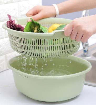 China Sustainable Plastic Multifunctional Home Tool Kitchen Tool Double-Layer Wash Basket Drain Washing Basket Vegetable Wash Basket for sale