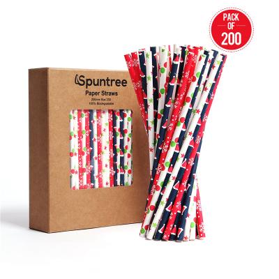 China Viable Christmas Biodegradable Paper Straws Straws Red Green Dot Bulk Snow Thanksgiving Holiday Gift for sale