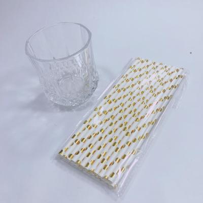 China Straight Metallic Foil Biodegradable Disposable Bronzing Rose Gold Paper Straws 25pcs/bag for sale