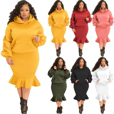 China Viable Fashionable Viable Plus Size Women Sets Solid Color Rocket Skirt Hoodies Sets 2 Piece Skirt Suit Plus Size Women Two Piece Skirts Sets for sale