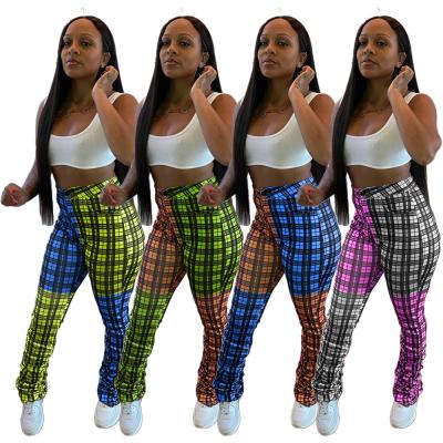 China High Quality QUICK DRY QUICK DRY Ladies Pants Colors Contrast Plaid Plus Size Stacked Pants Set Ladies Casual Womens Trousers for sale