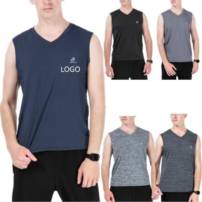 China Wholesale Custom QUICK DRY Custom Logo Men's V-Neck Tank Top Solid Color Fitness Solid Color Sleeveless Tank Tops Mens Tank Tops Sporty Vests for sale