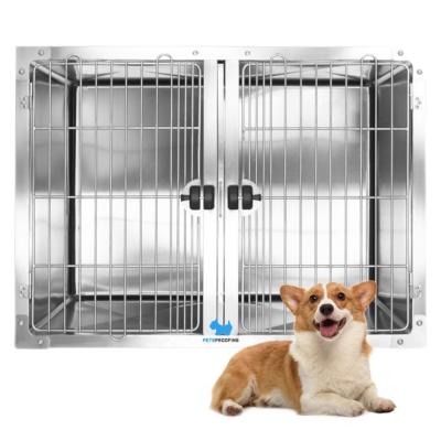 China Petsproofing Durable Wholesale Durable Pet Cages Large Round Hospital Stainless Steel Cornered Dog Cages With Divider for sale