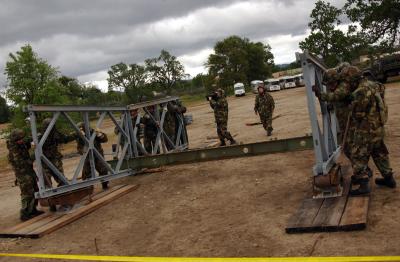 China El acero modular pintado los militares tiende un puente sobre el puente de braguero de Bailey con la cubierta de acero en venta