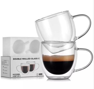 China Sustainable Double Wall Mug Glass Coffee Mug Set Glass Reusable Coffee Mug for sale