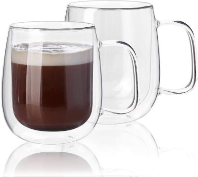 China Viable Reusable Double Walled Glass Coffee Cup Coffee Cup Mug With Handle for sale