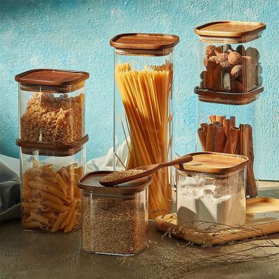 China CLASSIC Stackable Borosilicate Glass Spice Jar Storage Containers Dry Food Canister for sale