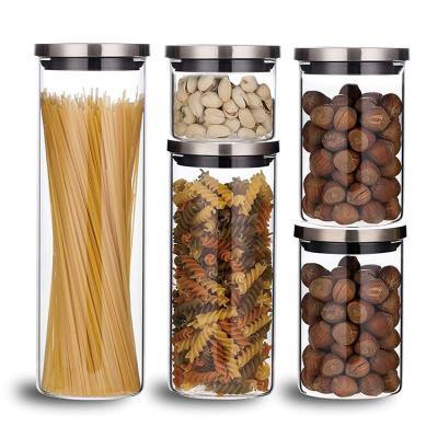 China CLASSIC Airtight Glass Jar Storage Container Kitchen Sets High Borosilicate Glass Jar Set Glass Jar With Stainless Steel Lid for sale