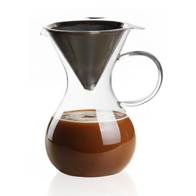 China Viable Pour Over Coffee Maker Set Coffee Maker Jar Borosilicate Glass Coffee Pot with Reusable Stainless Steel Filter for sale