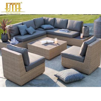 China Modern Outdoor All Weather Garden Furniture Corner Rattan Sectional Wicker Sofa Set for sale