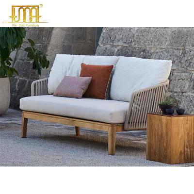 China Modern Garden Furniture Teak Wood Frame Outdoor Patio Sofa Set With Cushion for sale