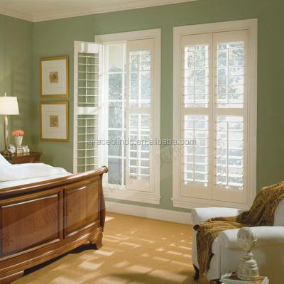 China Wood Style Or Porcelain Rod Fire Plantation Shutter Hidden PVC Window Shutters for sale