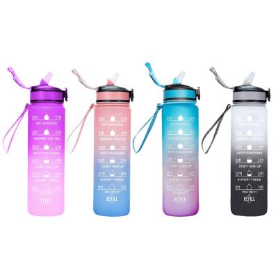 China Amazon Viable Wholesale High Quality Hot Sale BPA Free Plastic Gym Sports Motivational 32 Ounce Water Bottle With Time Marker And Straw for sale