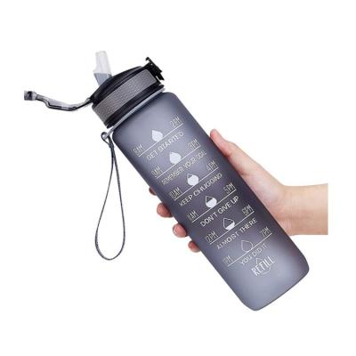 China Sustainable Personalized Eco Friendly BPA Free Plastic Liter 1 32 Ounce Sports Motivational Gym Time Marker Reusable Water Bottle With Straw for sale