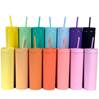 China Amazon Wholesale Double Walled Acrylic Tumblers Hot Selling 16oz Pastel Color Viable Lean Plastic Tumbler With Lids And Straws for sale