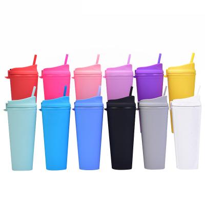 China 22 oz Viable Custom Matte Pastel Plastic Double Wall Bpa Free Leak Free Drinks Tumbler Bulk with Lid and Straw for sale