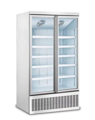 China Absorption 1125L Double Door Commercial Beverage Display Upright Glass Fridge for sale