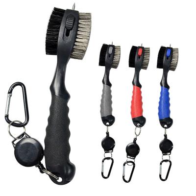 China Durable Customized Golf Cleaning Brush With Aluminum Zip Line Holder And Carabiner for sale