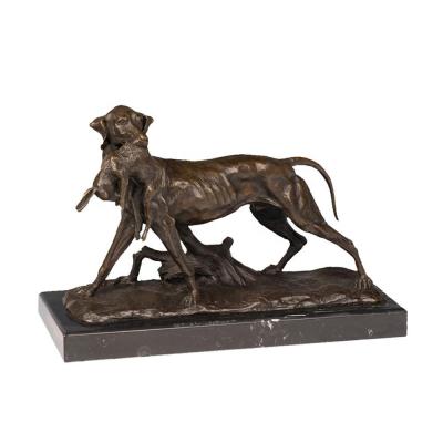 China Dog Hunt Rabbit Bronze Sculpture TPY-180 Art Animals Brass Modern Statue from Europe SHTONE for sale