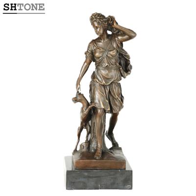 China Europe SHTONE Home Decor Statue TPE-865 Art Figure Bronze Sculpture Dog Female Brass Girl for sale