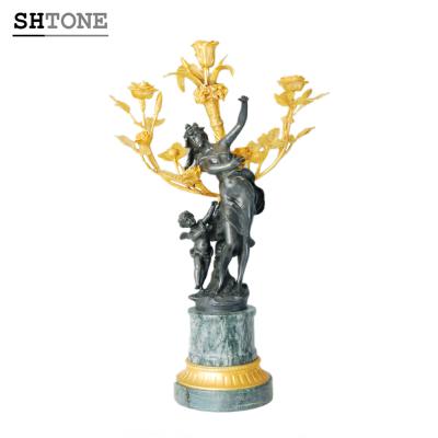 China Realsitic SHTONE Candlestick Bronze Candle Holder Statue TPCH-054J Sculpture Home Decor Candlestick Mother-son for sale