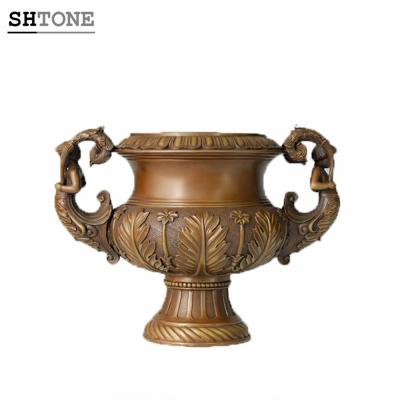 China Europe SHTONE Vase Metal Figurines TPE-273 Leaf Pot Home Decor Statue Bronze Sculpture for sale