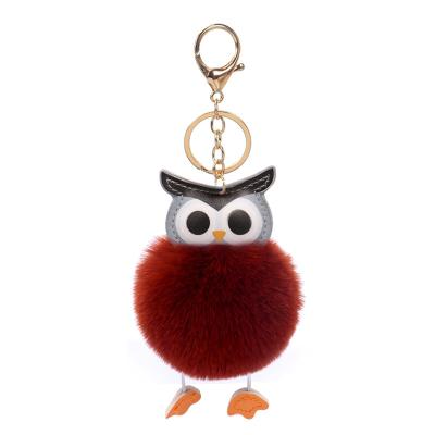 China Promotional Gifts SHTONE Key Chain Wholesale Animal Key Chain Owl Design Plush Key Chain Puff Ball Animal Souvenir Item Direct With Metal Keyring for sale