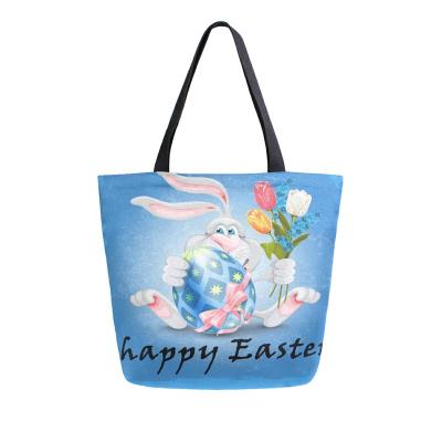 China Eco-Friendly Reusable Custom Printing Reusable Canvas Shopping Bag Washable Eco-Friendly Canvas Tote Bag With Long Handles Easter Grocery Tote Bag for sale