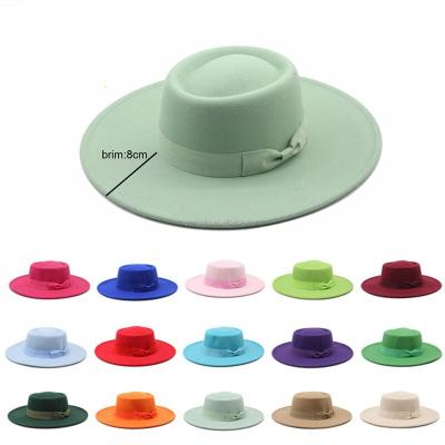 China Picture 8cm Wide Brim Bowknot Pitcher Hat Ladies Fedora Hats For Women Fashionable Retro Elegant Style Jazz Hat British Wool Au for sale