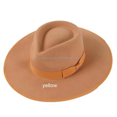 China Newstyle wide picture brim ribbon with bow tie felt felt hat cap for women retro woolen casual jazz hat for sale