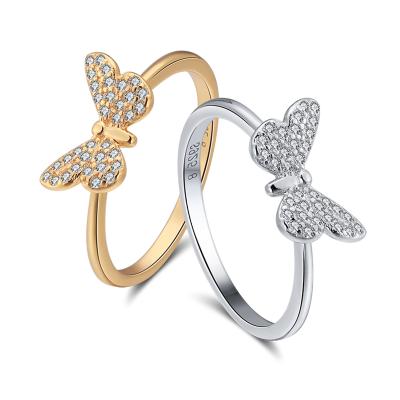 China Cute Butterfly Ring Trendy Girls Gift 14K Gold 925 Sterling Silver Ring Cubic Zircon Women's Fancy Tasty FASHIONABLE for sale