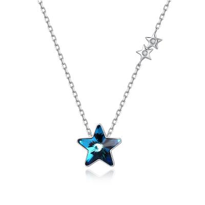 China FASHIONABLE Sterling Silver Simple Elegant Blue Tasty Star of Crystal 925 CZ Diamond Pendant Thin Chain Necklace for Girls for sale