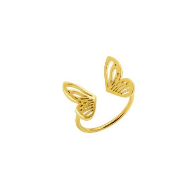 China FASHIONABLE 18K Gold Plated Stainless Steel Women Open Ring Jewelry Adjustable Butterfly Finger Rings for sale