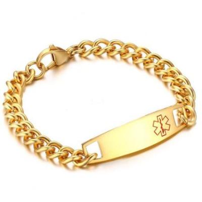 China Stainless Steel 18K Gold Plated Medical Emergency ID Alert Bracelet For Men for sale