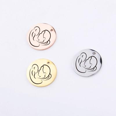 China CLASSIC Engraved Stainless Steel Disc Circle Around Pendant Charm For Mother's Day Gift DIY Jewelry Making for sale