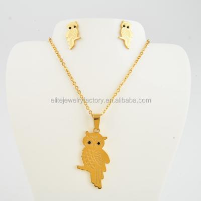 China Owl Shape 18k Stainless Steel Animal Gold Plated Jewelry Set Earring and Necklace Jewelry Set for sale