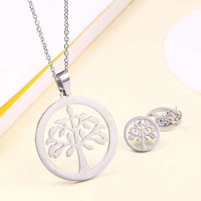 China China Wholesale 316L Elite Stainless Steel Material Family Tree Of Life Jewelry Set Necklace Earrings Pendant And Stud for sale