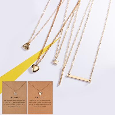 China Wholesale FASHIONABLE Simple Design Star Gold Color Stars Heart Bar Pendant Short Chain Necklace I Love You With Card For Women Men for sale